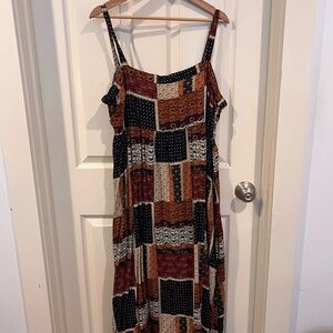 NATURAL LIFE Patchwork Maxi Dress in Black and Rust Tones
